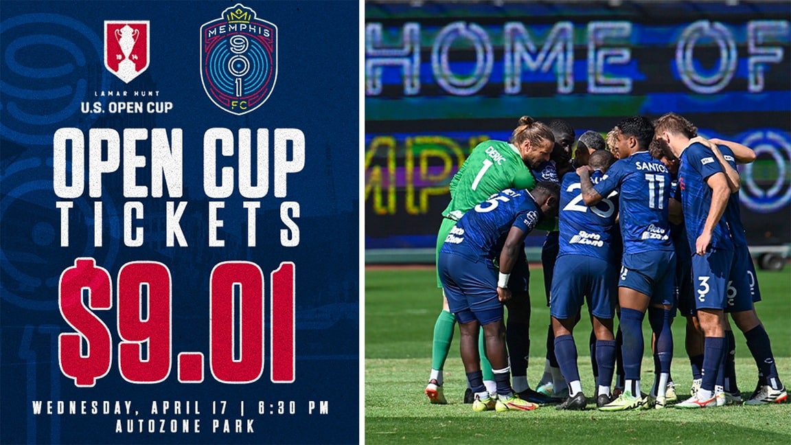 Featured image for “Tickets For Wednesday’s Memphis 901 FC Open Cup Game Go On Sale For $9.01”